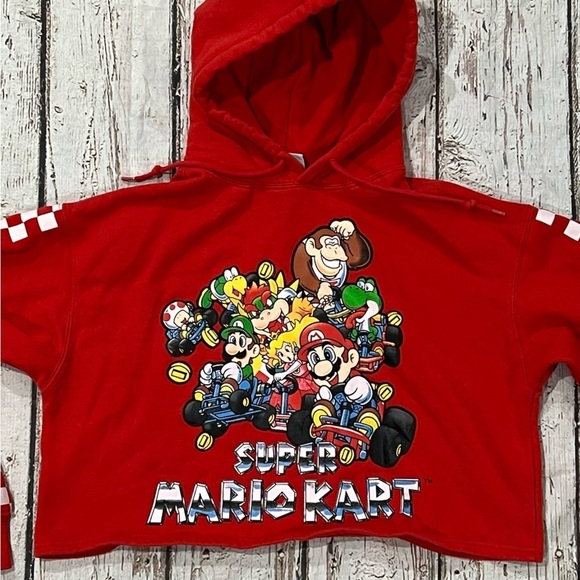 Women's Super Mario Kart Cartoon Red Hoodie Pullover Jumper Sweatshirt - Picture 2 of 5